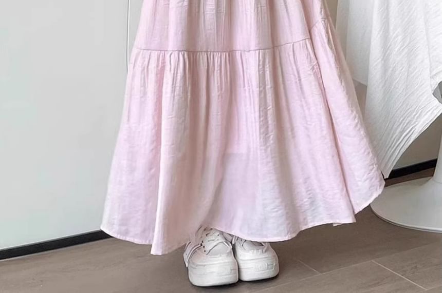 Plain Midi A-Line Skirt, High Waist