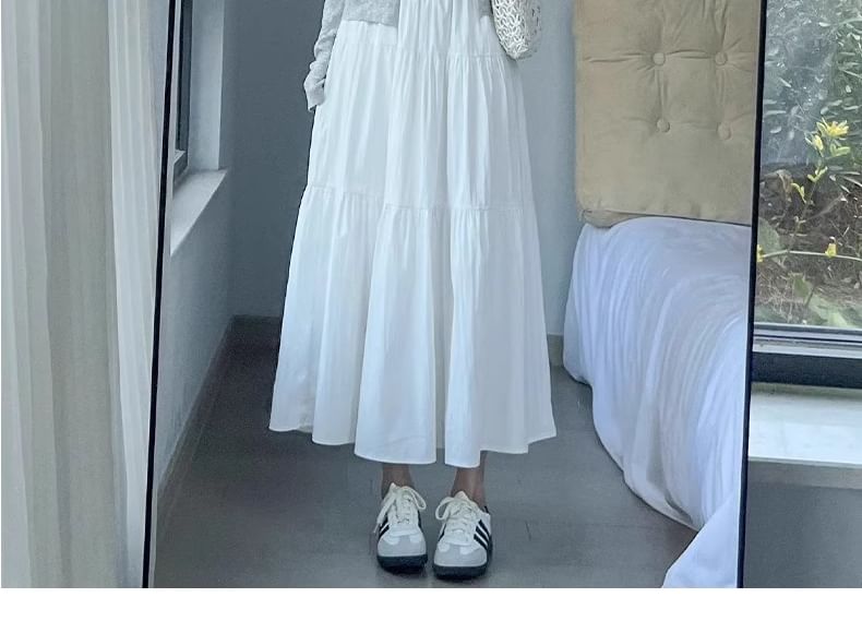 Plain Midi A-Line Skirt, High Waist