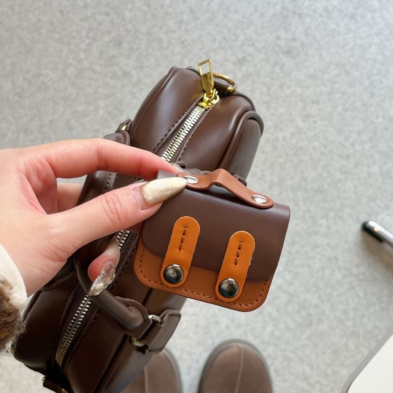 Color Block Faux Leather Miniature Backpack Apple AirPods / Pro Earphone Case Skin