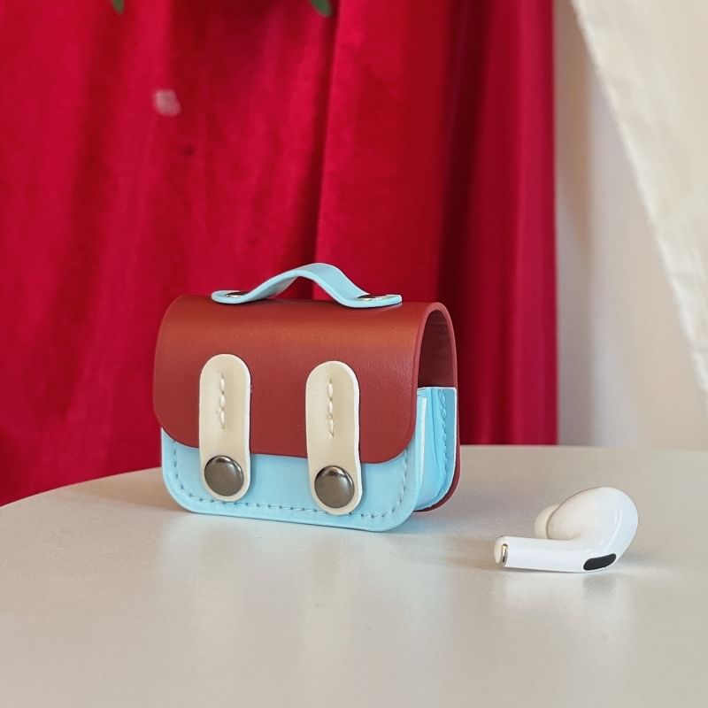 Color Block Faux Leather Miniature Backpack Apple AirPods / Pro Earphone Case Skin