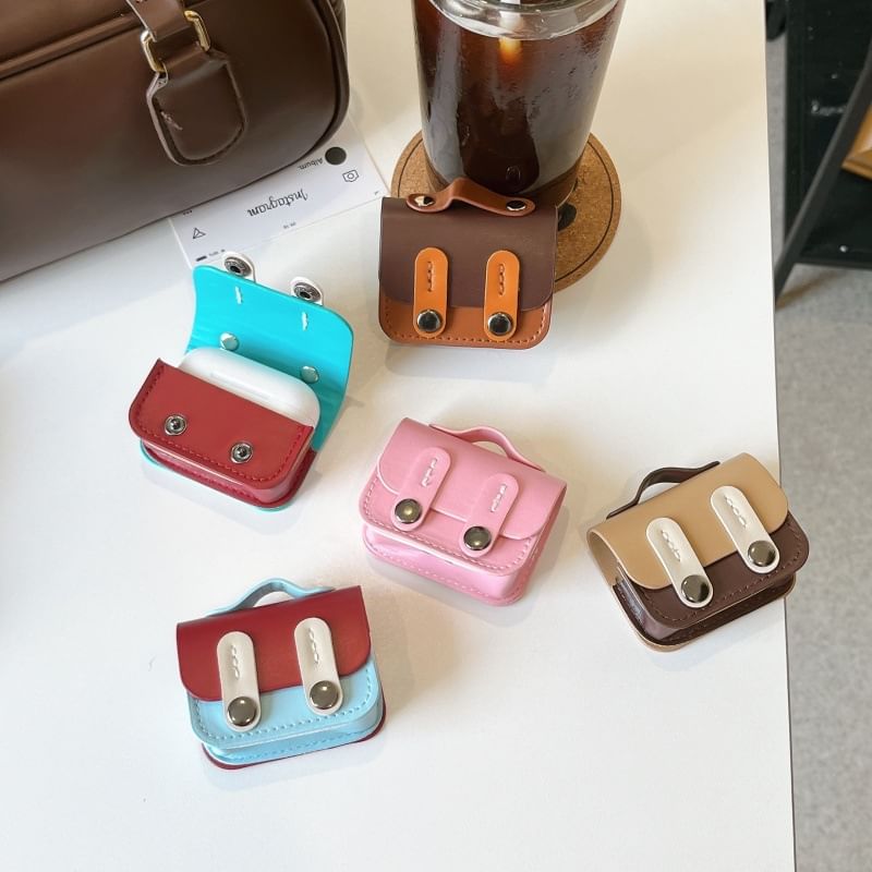 Color Block Faux Leather Miniature Backpack Apple AirPods / Pro Earphone Case Skin