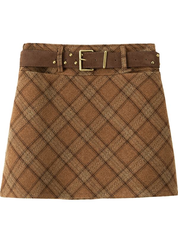 High-Rise Plaid Mini A-Line Skirt