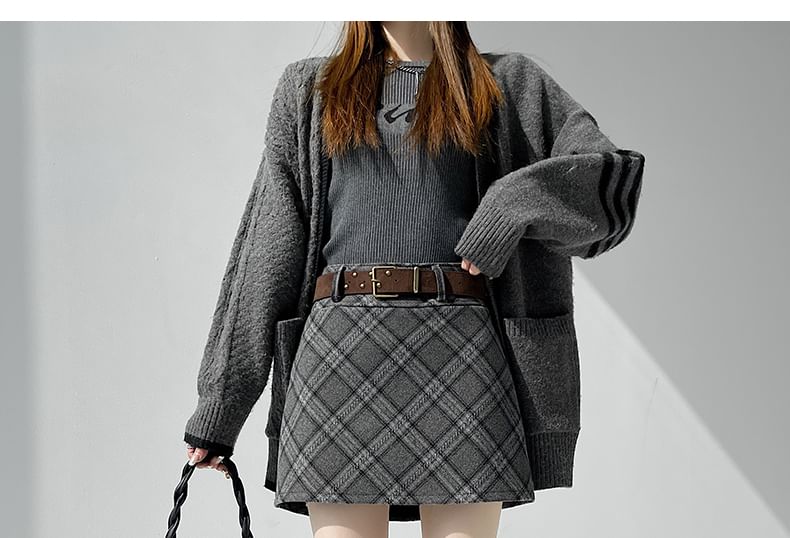 High-Rise Plaid Mini A-Line Skirt