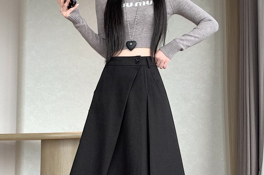 High-Rise Asymmetrical A-Line Midi Skirt