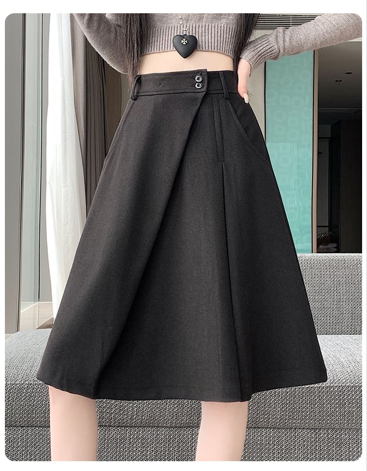 High-Rise Asymmetrical A-Line Midi Skirt