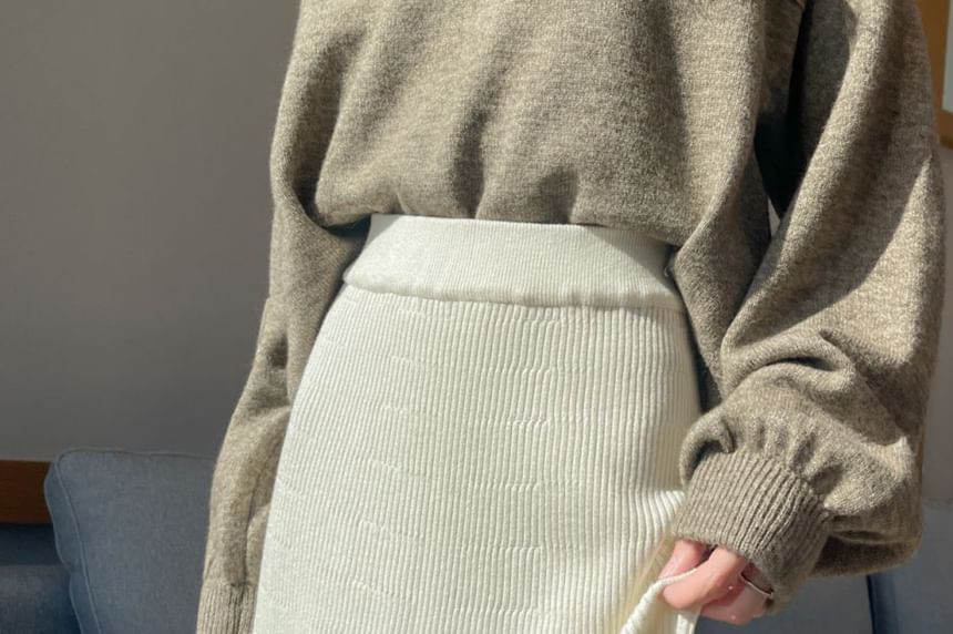 High-Waist A-Line Knit Midi Skirt