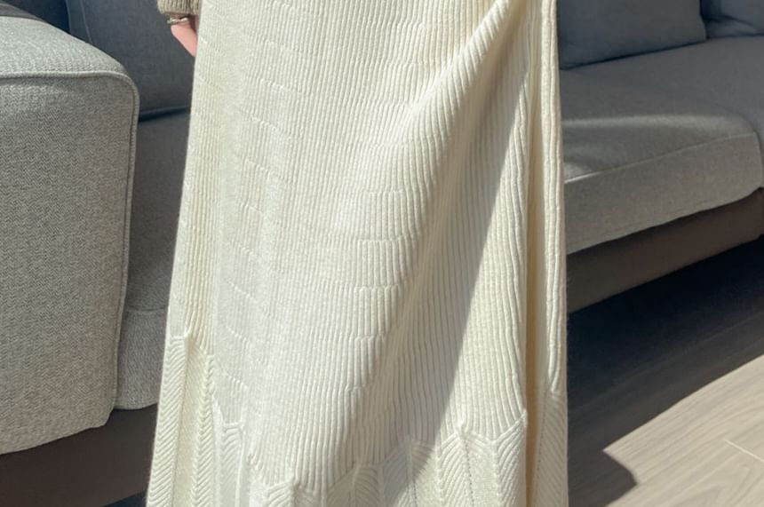 High-Waist A-Line Knit Midi Skirt