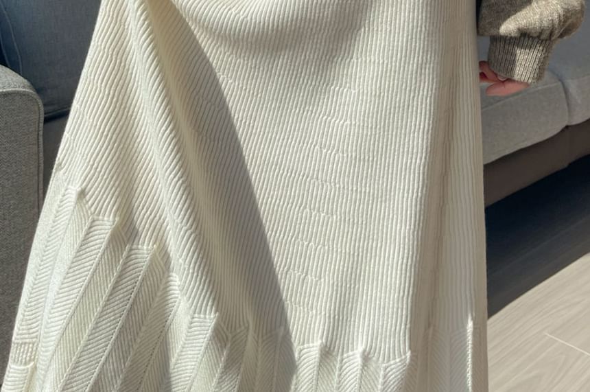 High-Waist A-Line Knit Midi Skirt