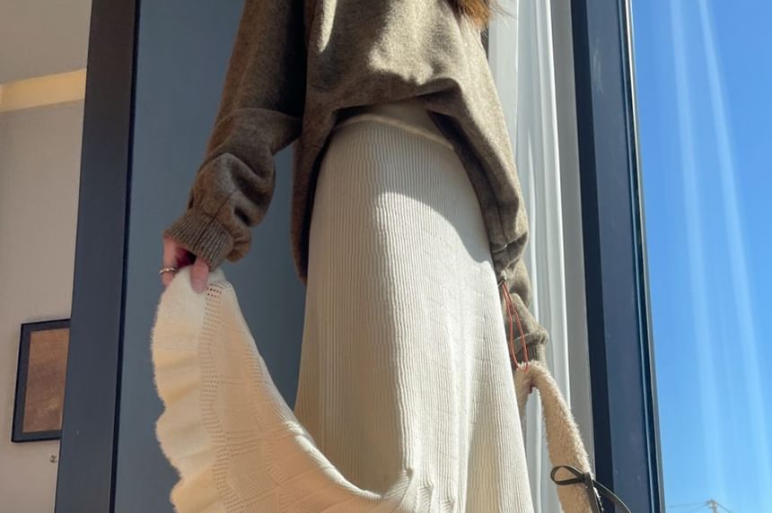 High-Waist A-Line Knit Midi Skirt