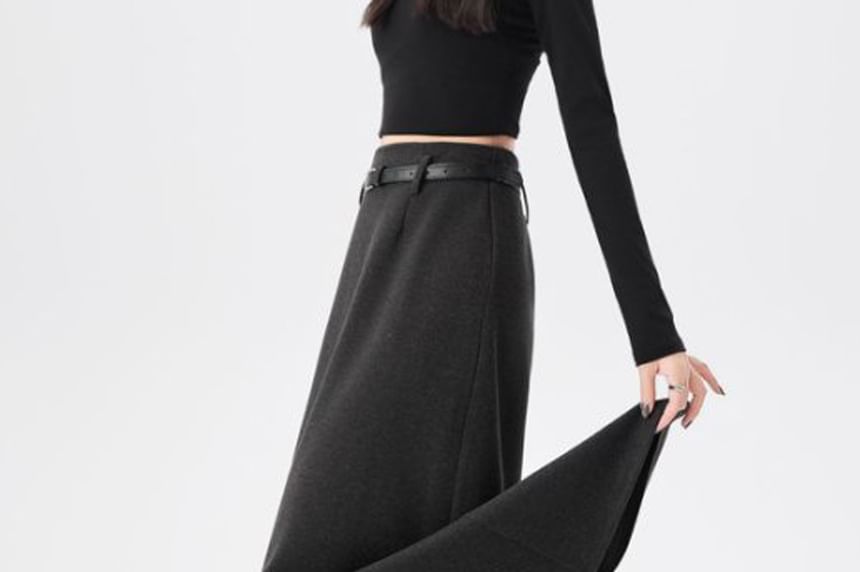 Slit Midi A-Line Skirt, High Rise, Plain