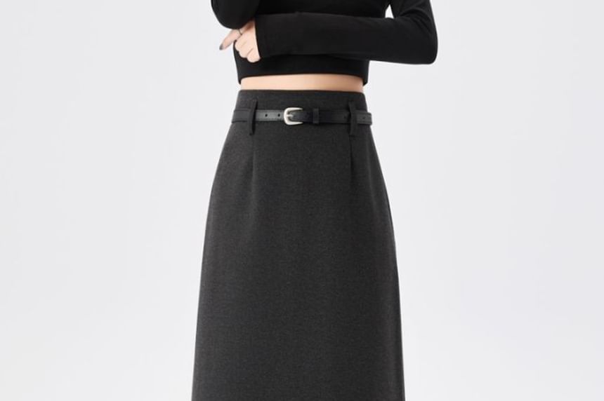 Slit Midi A-Line Skirt, High Rise, Plain