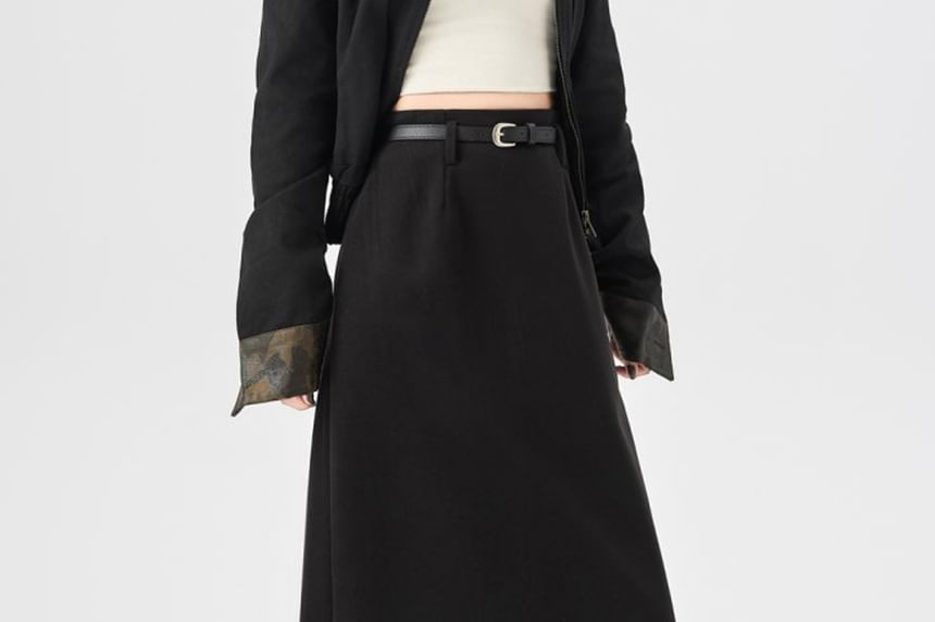 Slit Midi A-Line Skirt, High Rise, Plain