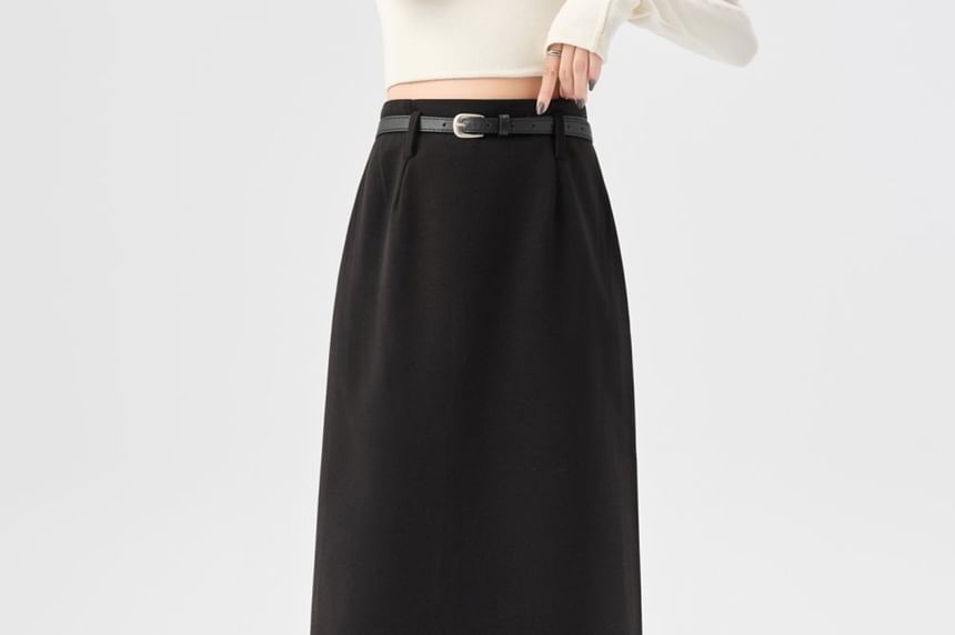 Slit Midi A-Line Skirt, High Rise, Plain