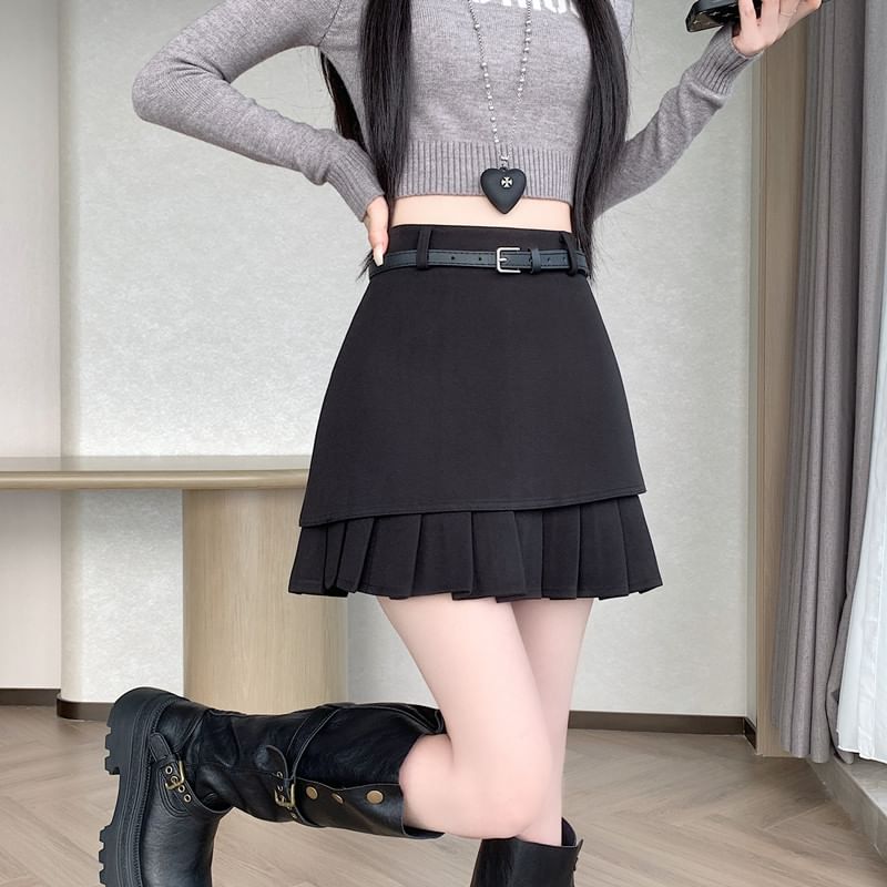 Asymmetrical Pleated Mini A-Line Skirt, High Waist