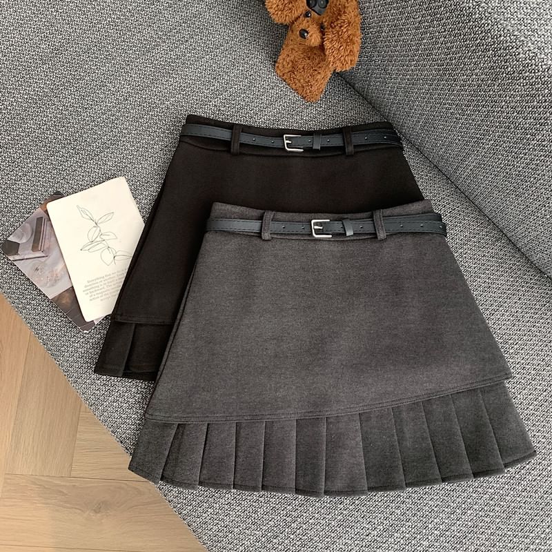 Asymmetrical Pleated Mini A-Line Skirt, High Waist