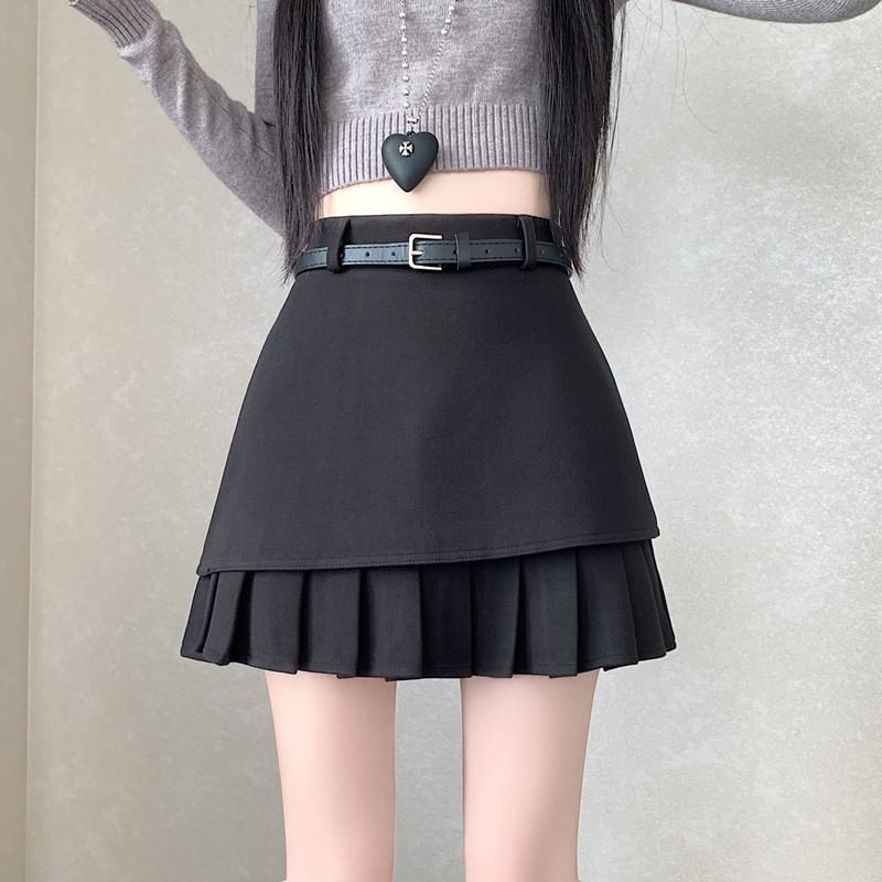 Asymmetrical Pleated Mini A-Line Skirt, High Waist
