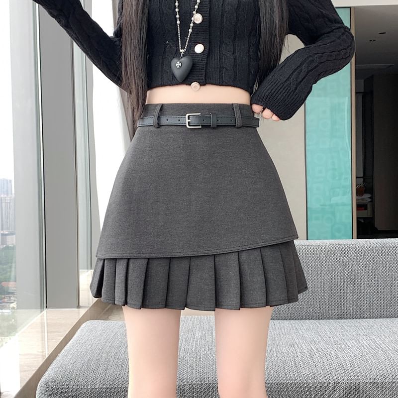 Asymmetrical Pleated Mini A-Line Skirt, High Waist