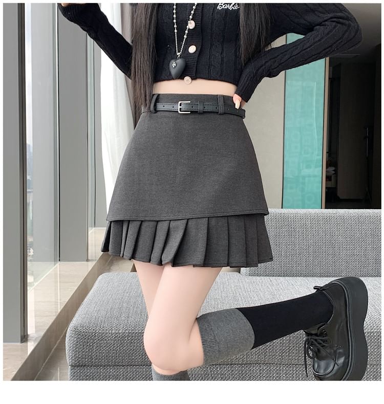 Asymmetrical Pleated Mini A-Line Skirt, High Waist