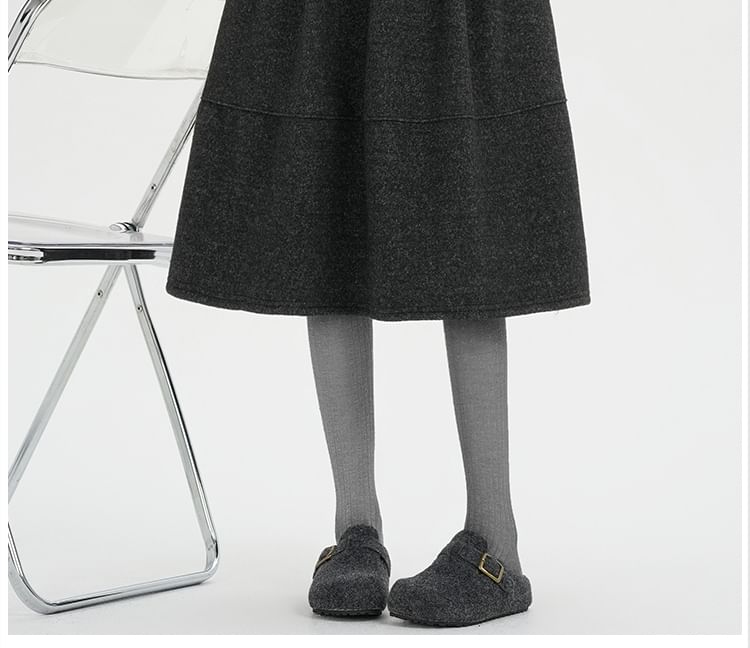 Melange Panel Fleece-Lined Midi A-Line Skirt