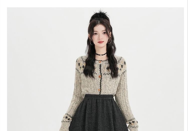 Melange Panel Fleece-Lined Midi A-Line Skirt