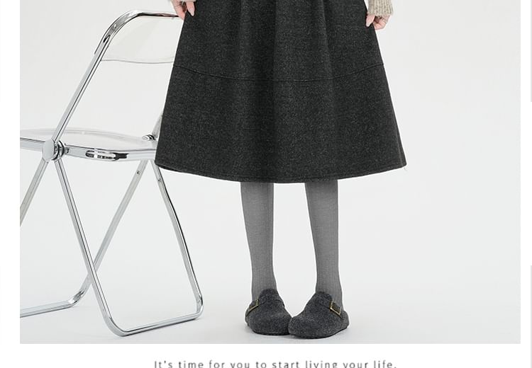 Melange Panel Fleece-Lined Midi A-Line Skirt