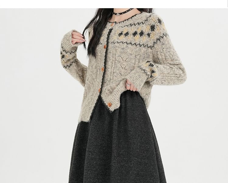 Melange Panel Fleece-Lined Midi A-Line Skirt