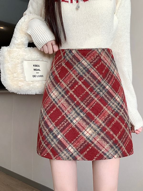 High-Rise Plaid Mini A-Line Skirt