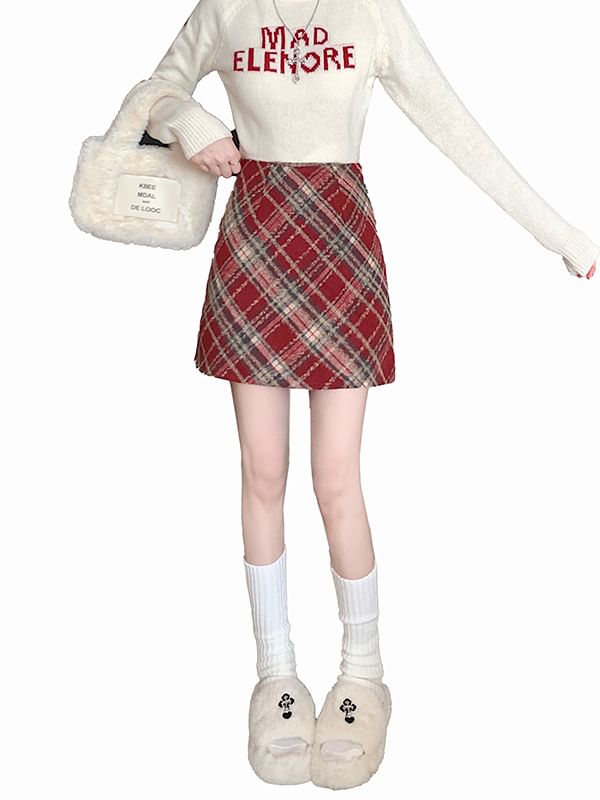 High-Rise Plaid Mini A-Line Skirt