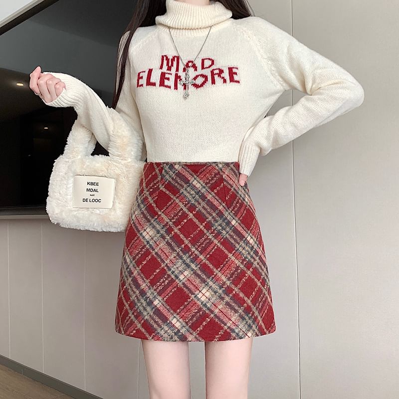 High-Rise Plaid Mini A-Line Skirt
