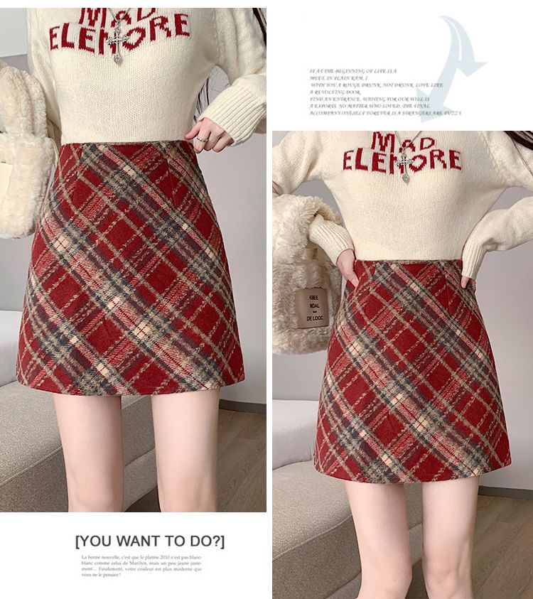 High-Rise Plaid Mini A-Line Skirt