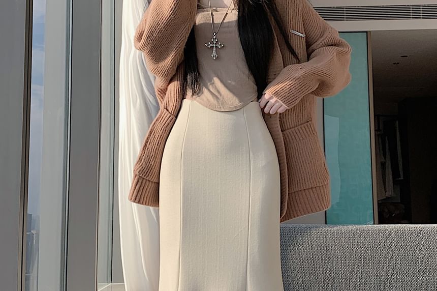 Plain Midi Mermaid Skirt, High Rise