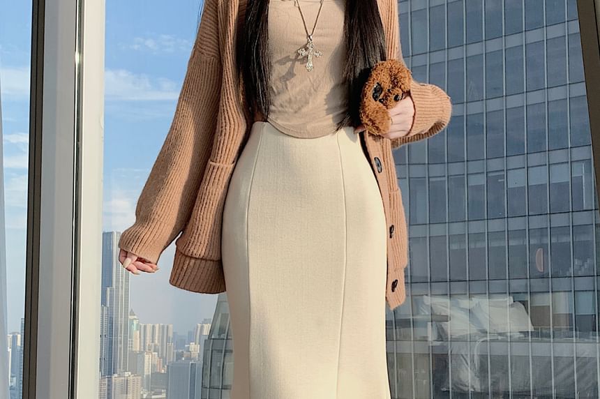 Plain Midi Mermaid Skirt, High Rise