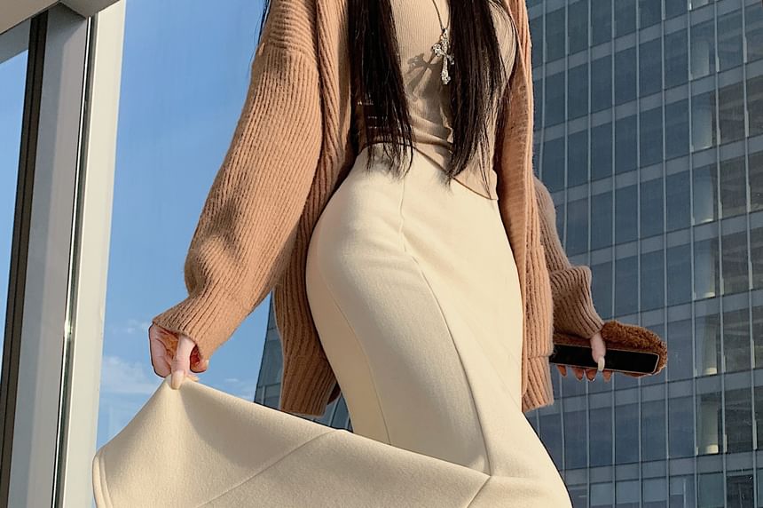 Plain Midi Mermaid Skirt, High Rise