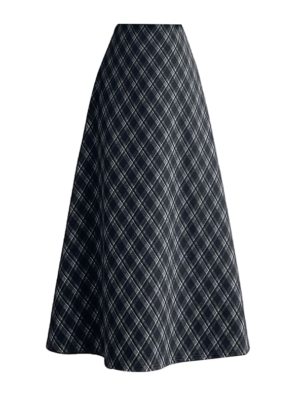 High-Rise Plaid A-Line Midi Skirt