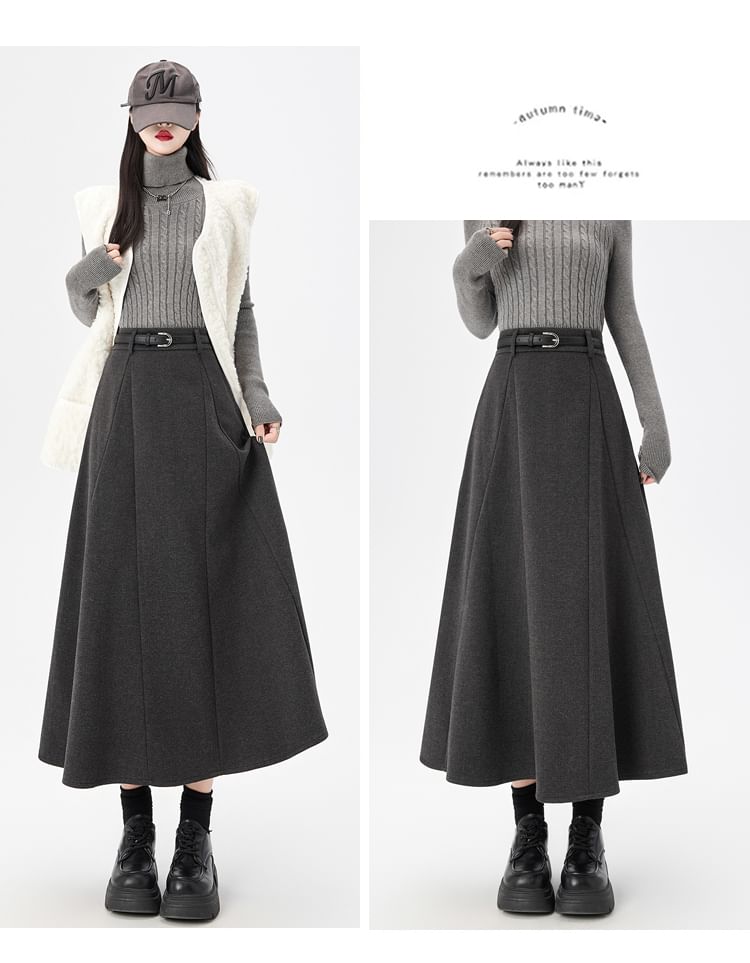 High-Rise Paneled A-Line Midi Skirt