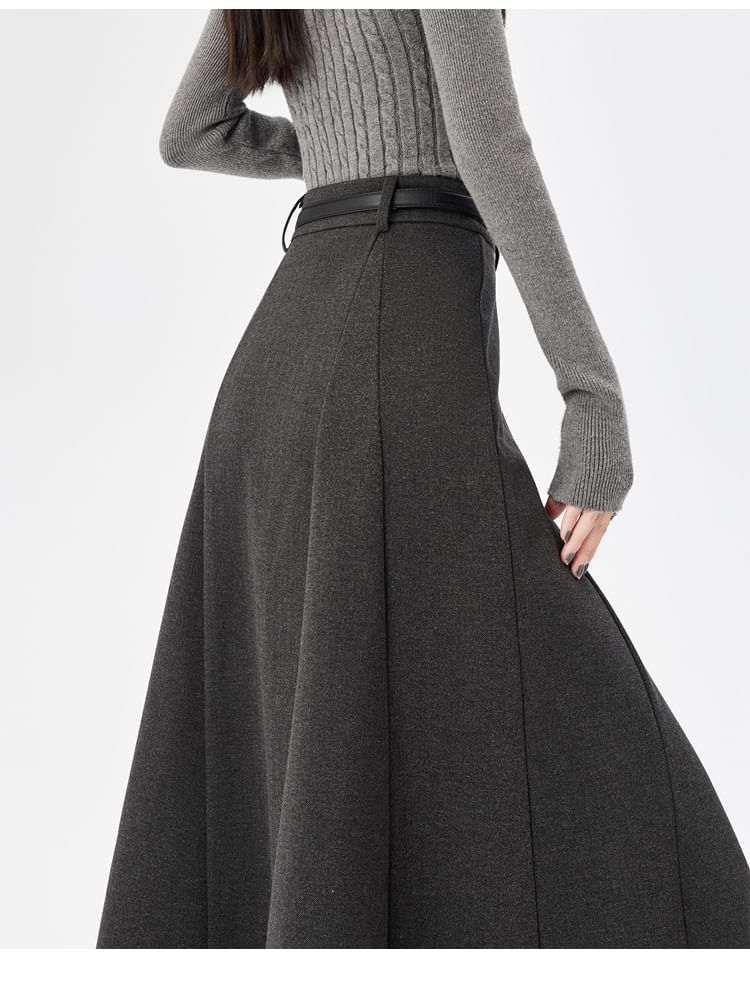 High-Rise Paneled A-Line Midi Skirt