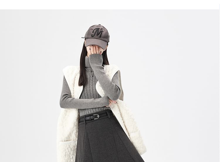 High-Rise Paneled A-Line Midi Skirt