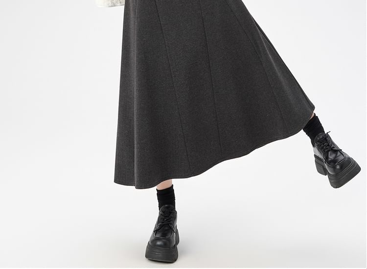 High-Rise Paneled A-Line Midi Skirt