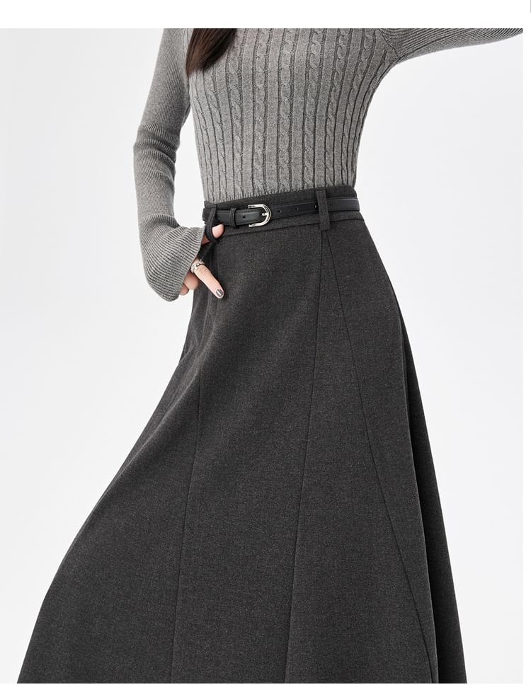 High-Rise Paneled A-Line Midi Skirt
