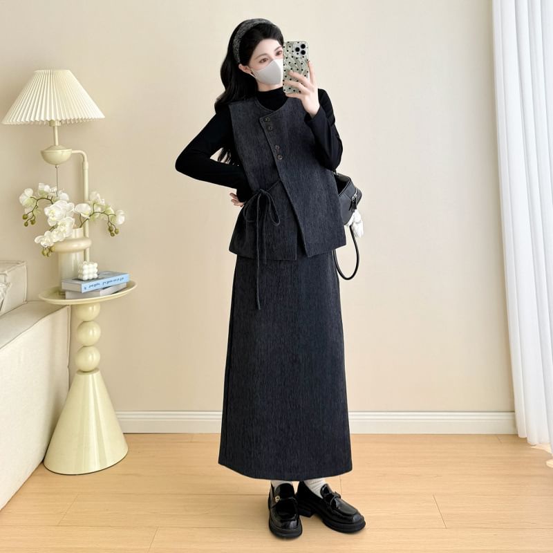 Maternity Vest & Midi A-Line Skirt with Top Set