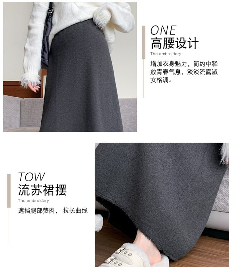 Maternity Fringed High-Waist Knit A-Line Midi Skirt