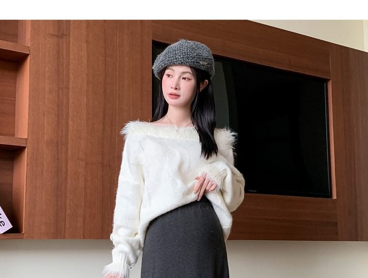 Maternity Fringed High-Waist Knit A-Line Midi Skirt