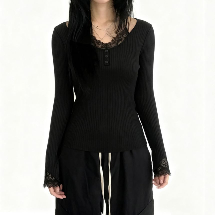 Halter Neck Lace Panel Mock Two-Piece Tee