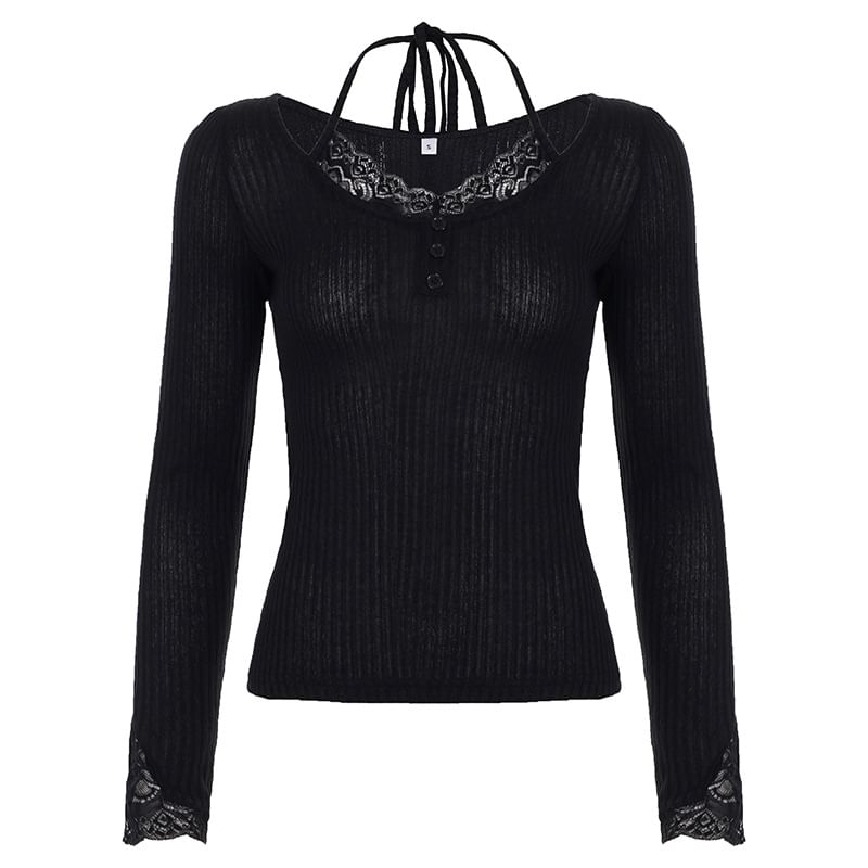 Halter Neck Lace Panel Mock Two-Piece Tee
