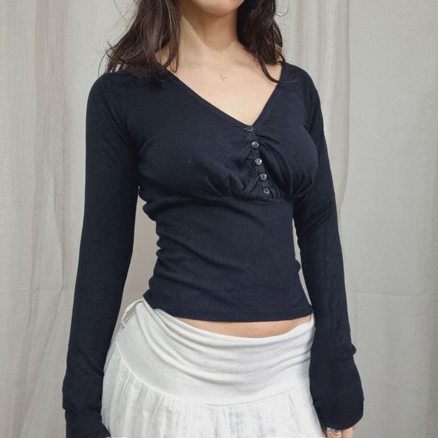 Ruched V-Neck Slim Fit Crop Shirt