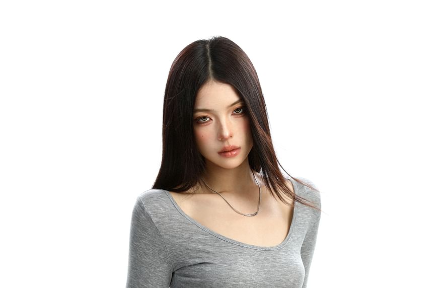 Scoop Neck Lace Insert Slim Fit Jersey Top