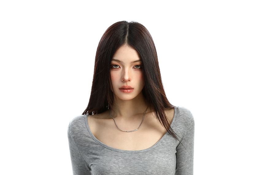 Scoop Neck Lace Insert Slim Fit Jersey Top