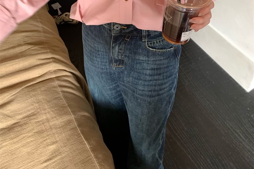 Oversized Button-Down Long Sleeve Tee with Chest Pocket