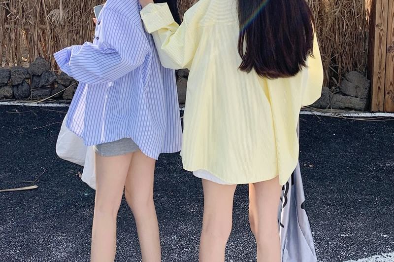 Oversized Striped Shirt with Pocket Long Sleeve