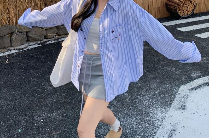 Oversized Striped Shirt with Pocket Long Sleeve